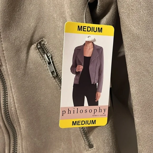 Philosophy Republic Clothing medium moto style jacket faux leather taupe - Picture 4 of 8